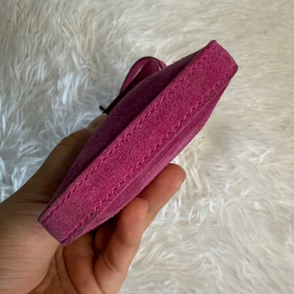 y2k COACH Vintage Pink Suede Turnlock Card Case / Holder Wristlet - Picture 6 of 11